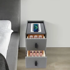 Smart Bedside Table, LED Smart Bedside Table w/ 2 Drawers & Wireless Charging