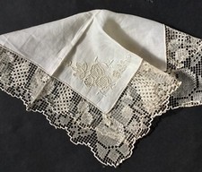 Amazing Antique Hanky w/Beautiful Lacework and Madeira Embroidery - Excellent