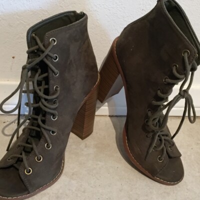 olive green open toe booties