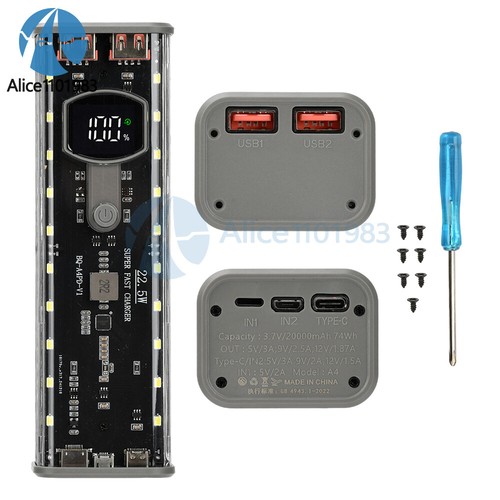 22.5W Transparent Mobile Power Bank Case 4*21700 Battery Box PD Fast Charging - Picture 27 of 32
