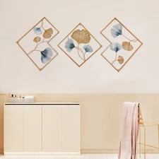 64.57*0.79*27.76" Gold Set of 3 Ginkgo Wall Art Hanging Sculpture Home Art Decor