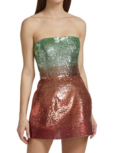$6290 Oscar de la Renta Women's Sequined Strapless Mini Dress Mint Rose Size 8