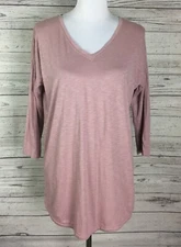J. Jill Slub Knit Top Size XS Dusty Pink V-Neck Drop Shoulder Button Back
