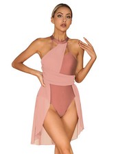 Women Dance Dress Strappy Costume Mesh Ballet Halter Neck Leotard Chiffon Tank