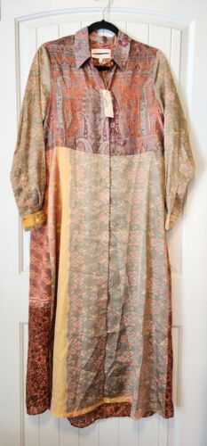 Burning Torch Upcycled Silk VIVIENNE SHIRTDRESS Button Down Dress XS - Picture 2 of 5