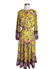 Anthropologie Current Air Maxi Dress XS Yellow Floral Peasant Waist Cutout