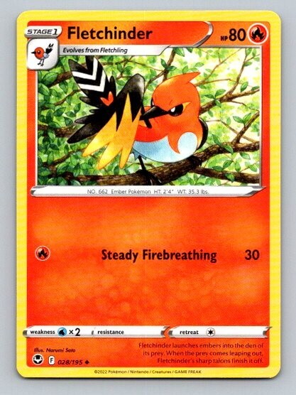 2022 Pokemon Card Silver Tempest Fletchinder 28/195