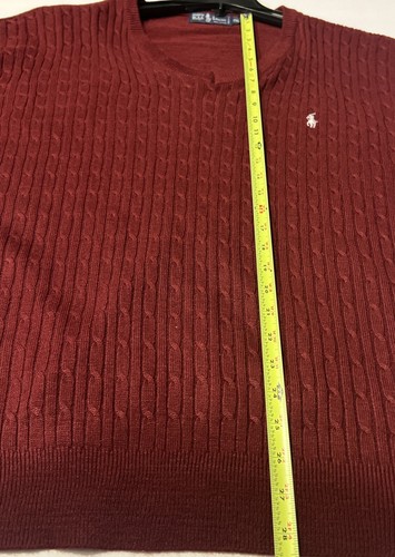 Polo Ralph Lauren Vintage Burgunderrot Zopfmuster V-Ausschnitt Baumwolle Pullover Größe 2xl USA - Bild 6 von 6