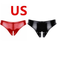 US Womens Panties PVC Leather Lingerie Crotchless Wet Look Latex Underwear Thong