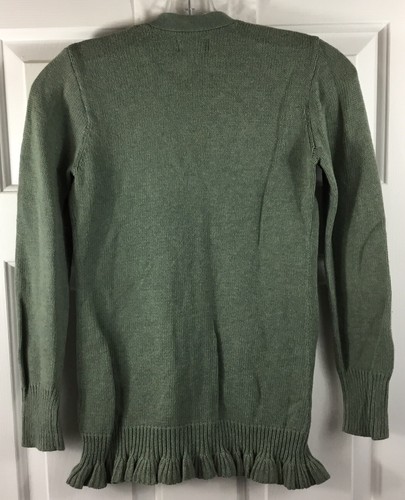 Ralph Lauren Girls L Green Cardigan Sweater Shoulder Patch Tie Neck Ruffle Hem - Picture 4 of 5