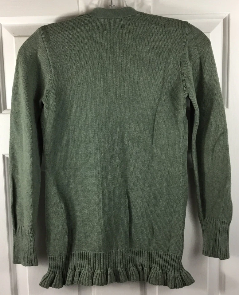 Ralph Lauren Niñas L Verde Cárdigan Suéter Parche para el Hombro Corbata Cuello Volantes Dobladillo Foto 4 de 4