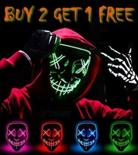 Halloween LED Glow Mask 3 Mode EL Wire Costume Clubbing Rave Cosplay Party Purge