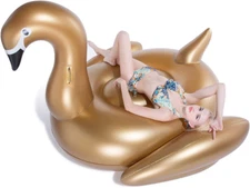 Giant Inflatable Golden Swan Pool Float with Fast Valves Summer Beach Swimming P