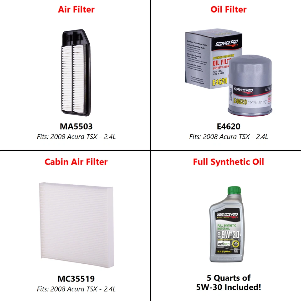 2008 Acura TSX 2.4L Complete Oil, Air & Cabin Filter Kit (5W-30) - Image 2 of 4