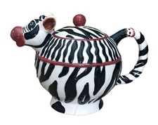 Vintage Zebra Teapot Ceramic Anthropomorphic Kitsch Whimsical Jungle Safari