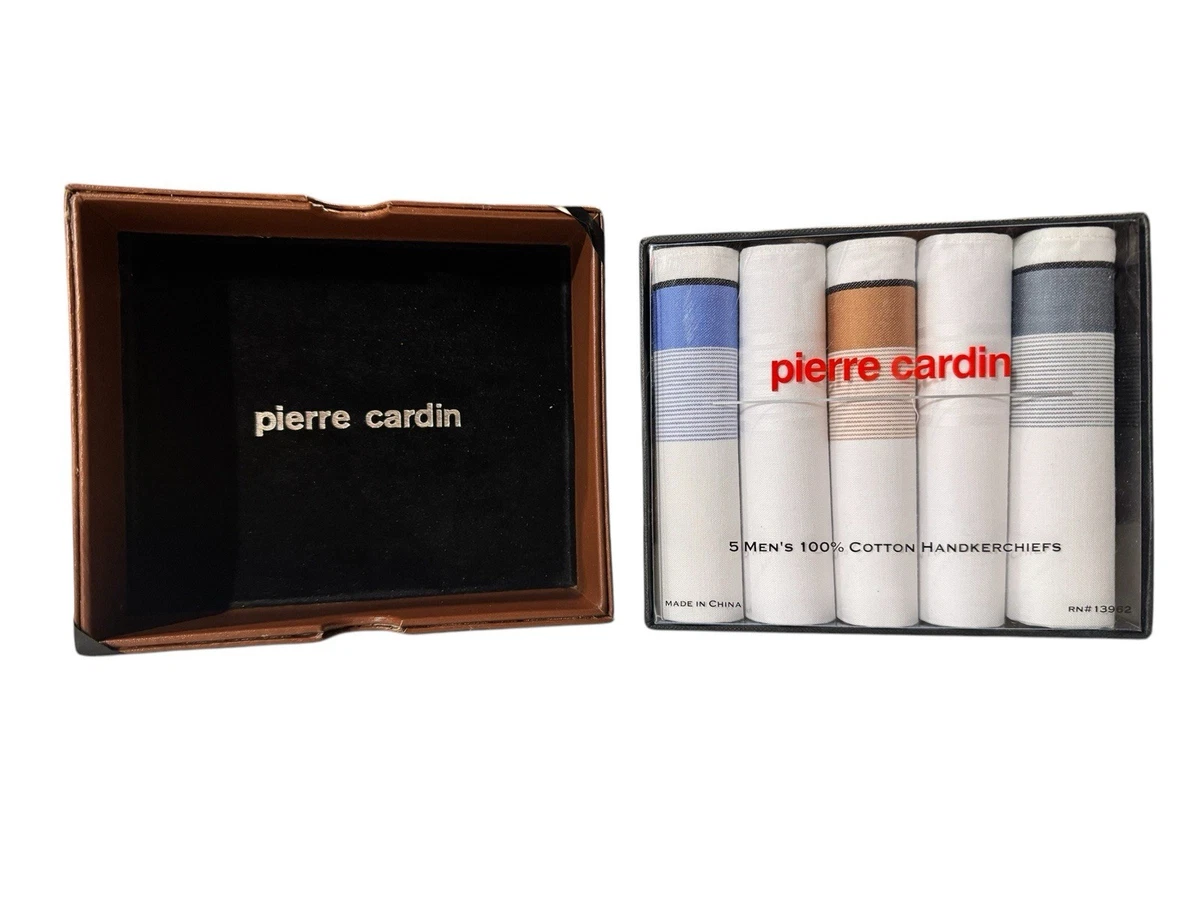 Vintage Brand New Pierre Cardin 100% Cotton Handkerchiefs 5 Hankies