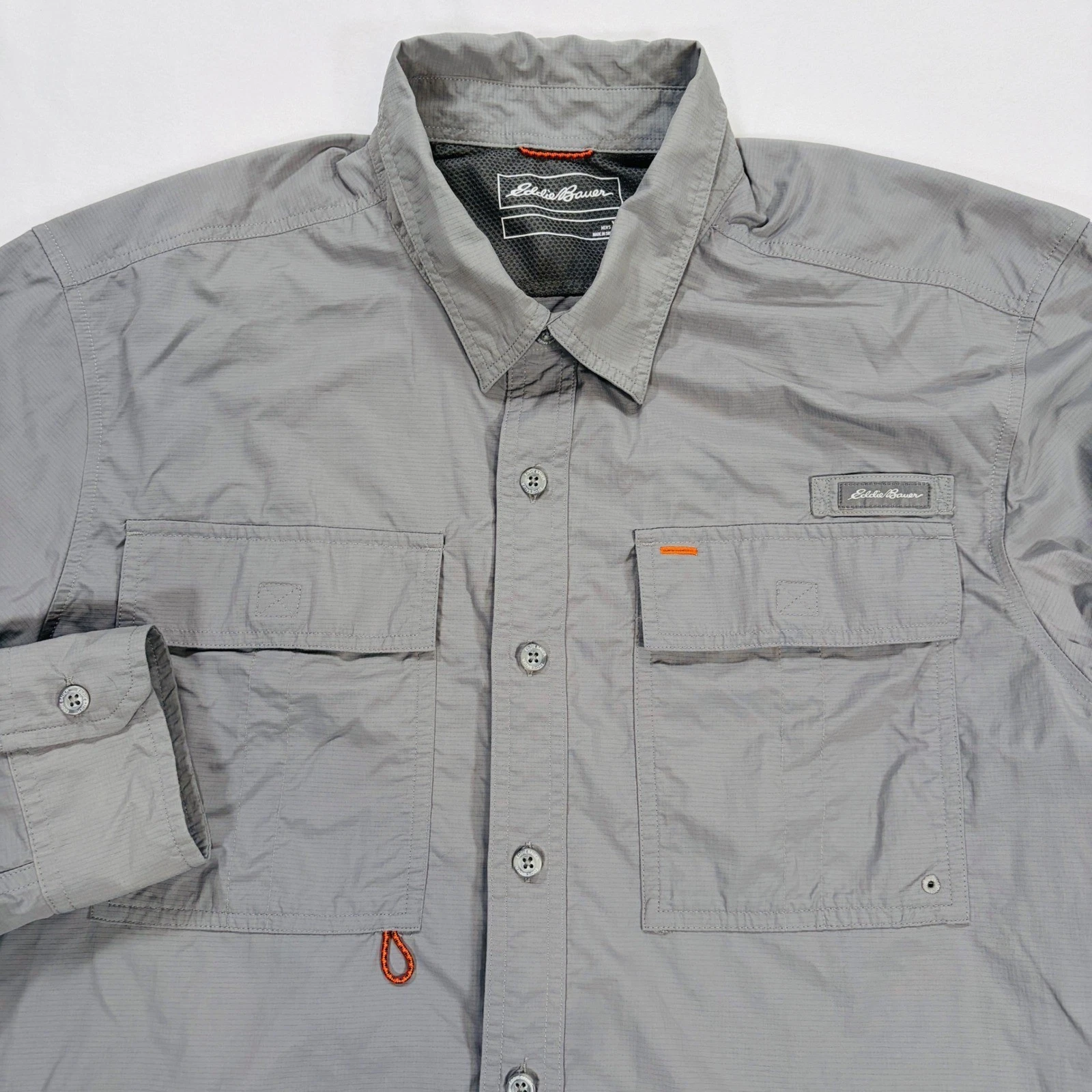 Eddie Bauer Mens XL Grey Ripstop Long Sleeve Fishing Hiking Shirt Outdoor
