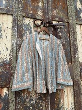 Antique Edwardian Early 1900s Cotton Paisley Stripe Open Kimono Blouse S/M