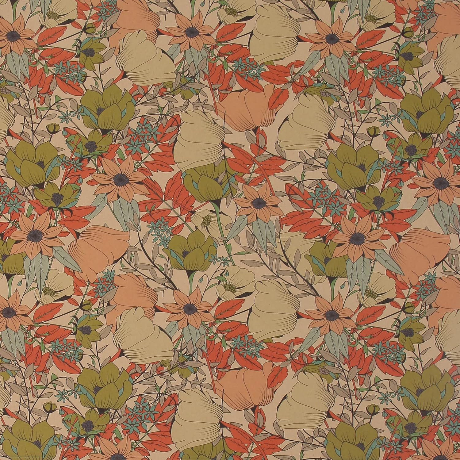 Kraft Floral Wrapping Paper Jumbo Roll, All Occasion Flower Gift Wrap Paper for 