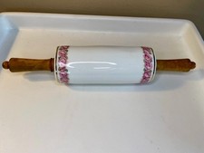 Victorian Porcelain Rolling Pin w/ Wooden Handles Rose Floral & Gold Cottagecore