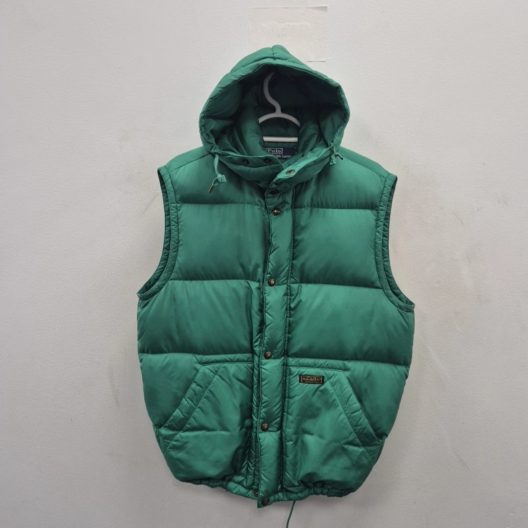 Polo Ralph Lauren Vintage Padded Puffer Down Hooded Vest Gilet Size Medium
