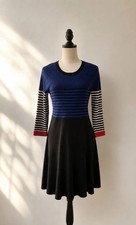 Eliza J Blue Black Striped Knit Sweater Dress Fit & Flare A-Line Midi Size M
