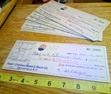 original Vintage lot 20 Pepsi Cola bottling company checks 1960's North Carolina