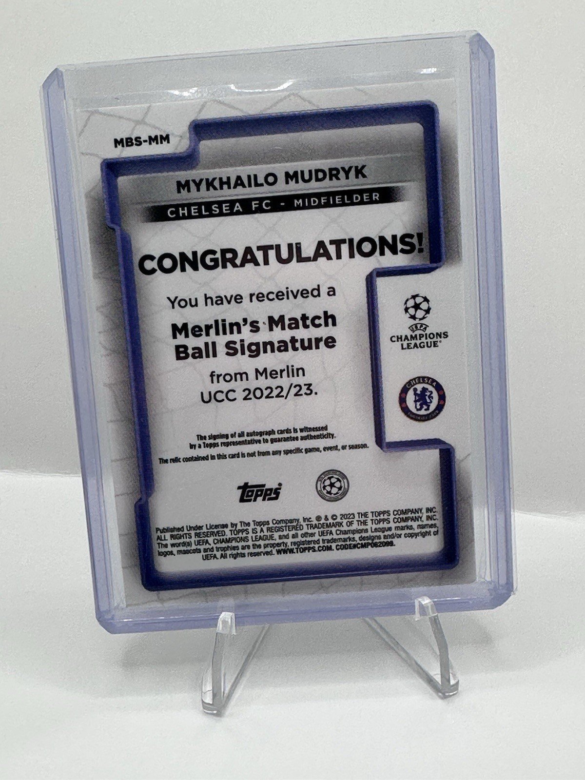 Mykhailo Mudryk RC 2022-23 Topps Merlin UCC Match Ball Signature Patch Auto view 2