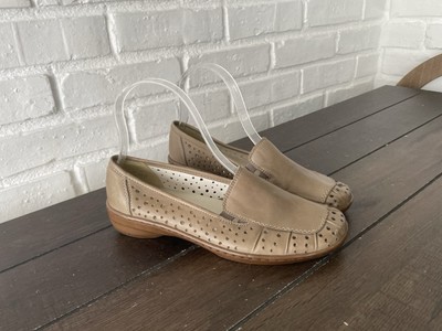 Rieker Slip On Flat Women's Shoes Ballerinas Pumps Genuine Leather Beige Sz 36