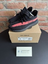 NEW adidas Yeezy Boost 350 V2 Core Black Red Kids- Size 2Y HP6591 SAME DAY SHIP 