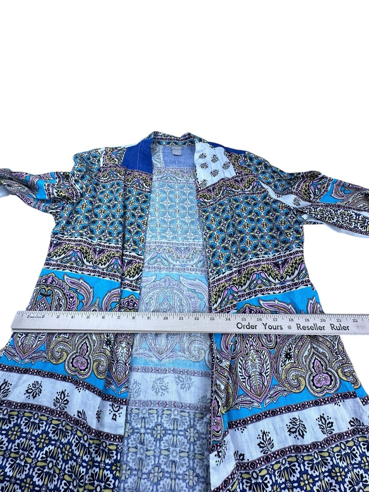 Chicos Patchwork Linen Duster Size 1 Open Front 3… - image 5