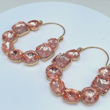 Vintage 90s Gold Tone Peach Pink Hoop Earrings Boho Women's Classic Jewelry Y2K