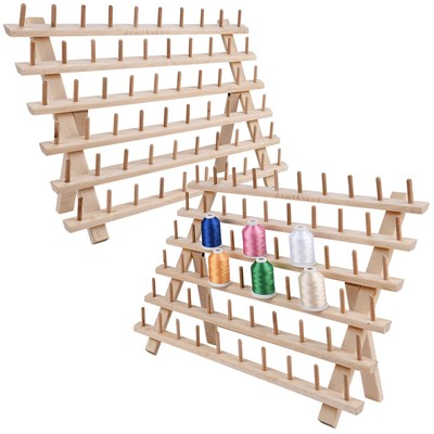 Simthread [Upgraded] 60x2 Spools Wooden Thread Holder, Braiding Rack, Organiz...