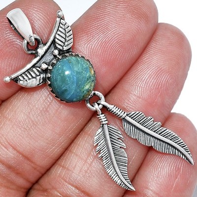 Feder - Natürlicher peruanischer Opalina 925 Sterling Silber Anhänger Schmuck P-1284