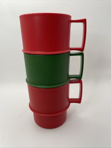 Vintage Tupperware Holiday Mugs Coffee Cups Christmas Green & Red Lot of 3 - Picture 14 of 14