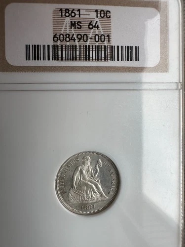 1861 Seated Liberty Dime NGC MS64