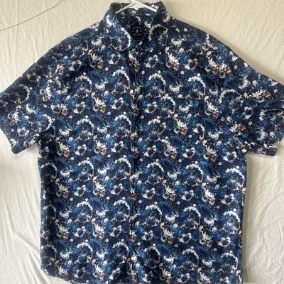 Johnnie O Polo Mens XL Blue Floral Micro Print Top Shelf Performance Golf Shirt