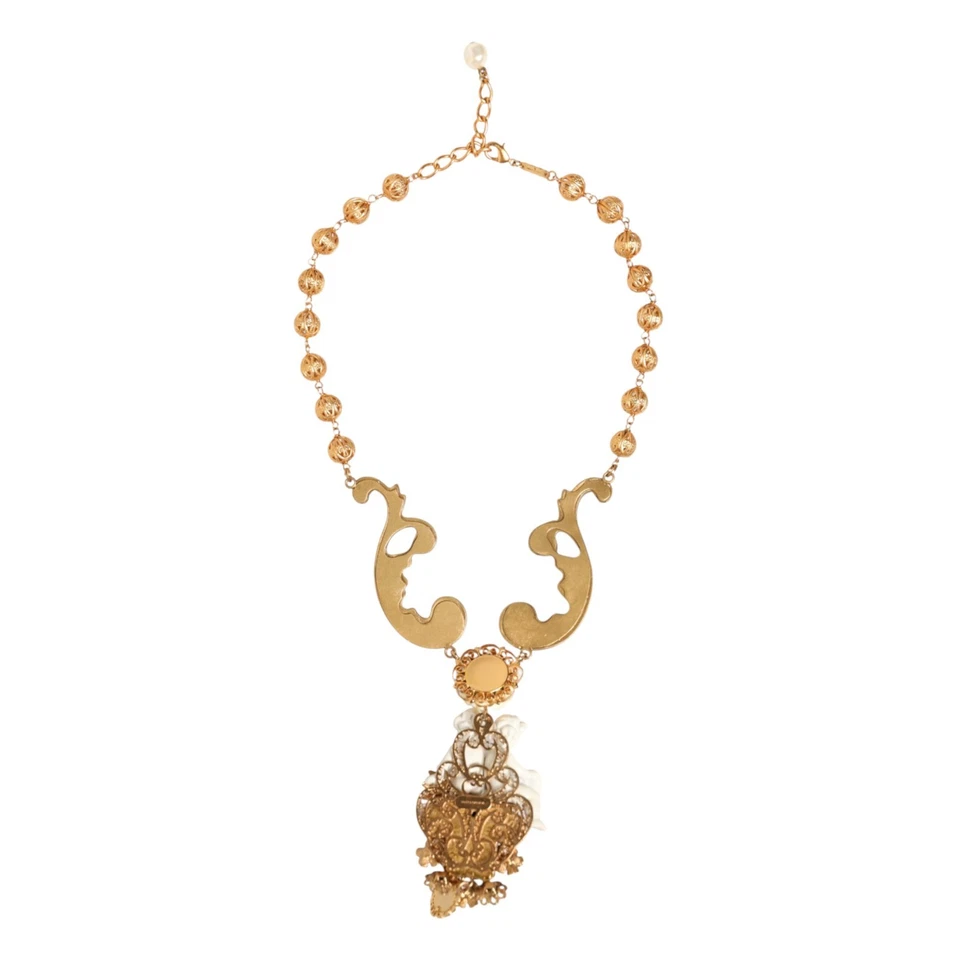 Collar DOLCE & GABBANA Oro Cerámica Cristal Querubín Barroco Colgante PVP 1880USD Foto 4 de 4