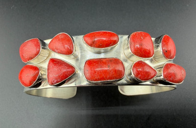 MINE FINDS BY JAY KING 925 STERLING SILVER RED CORAL CUFF BRACELET