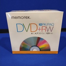 Memorex Rewritable DVD-RW 4X 4.7GB /Go 10 PK/PAQ 120 Min Brand New Sealed