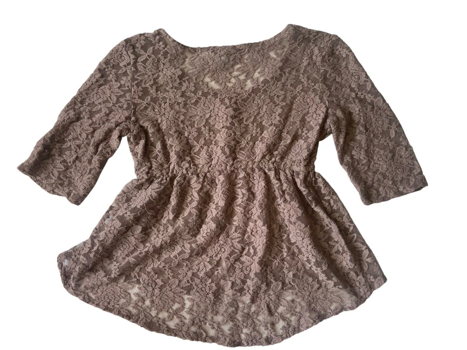 Top Babydoll Vintage Y2K Para Mujer Malla Transparente Encaje Talla M Marrón Boho Hada Coqueta Foto 4 de 4