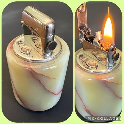 Thorens c1930-40s Double Claw Polished Onyx Table Lighter-Switzerland-Working
