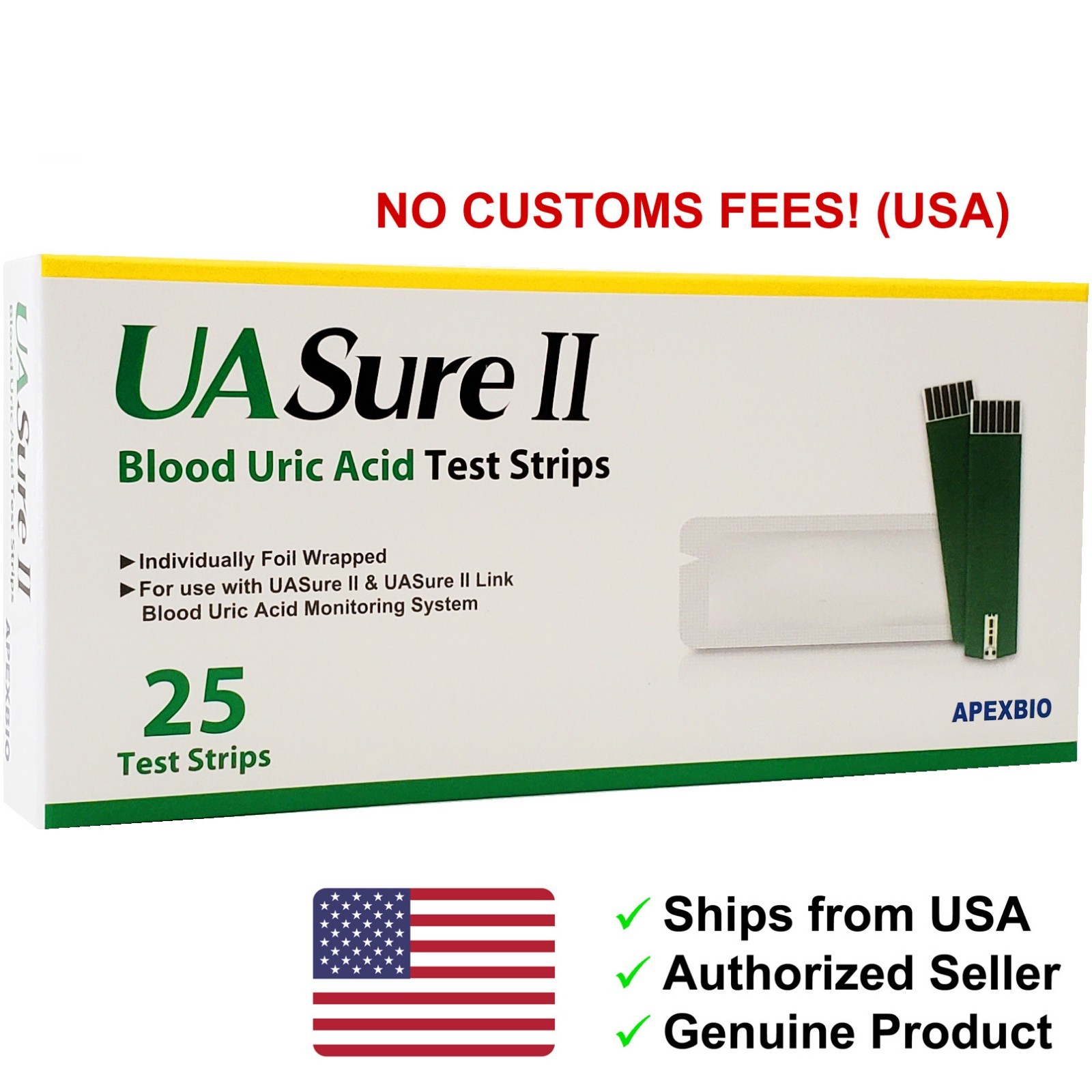 UASure II Uric Acid Test Strips - UA Sure. 25 Ct. GENUINE. Full USA Warranty.