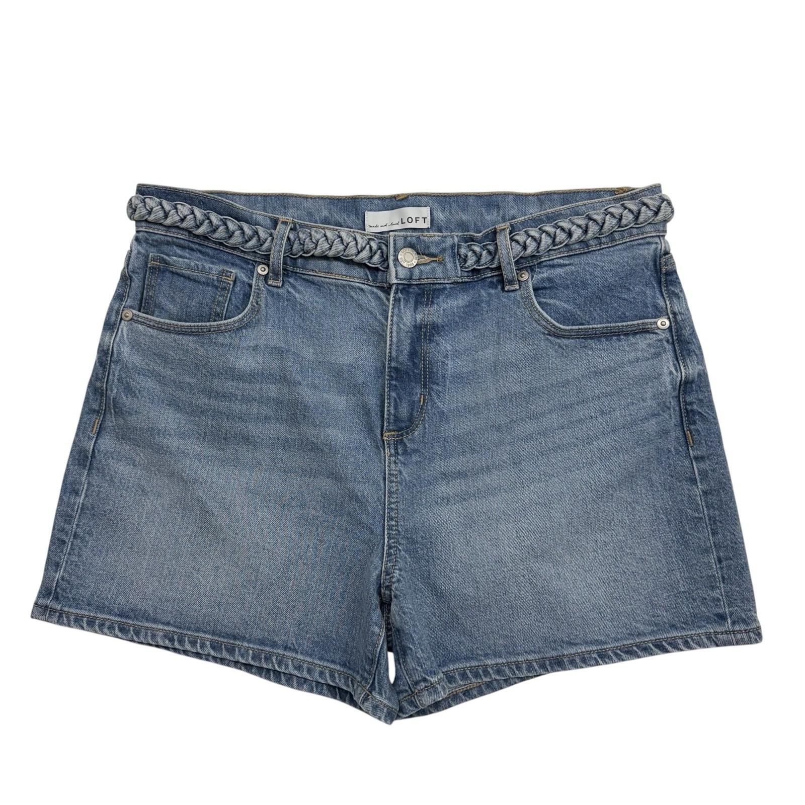 LOFT The Cut Off Short Womens Size 8 Denim Blue Jeans Shorts Braided Belt NEW