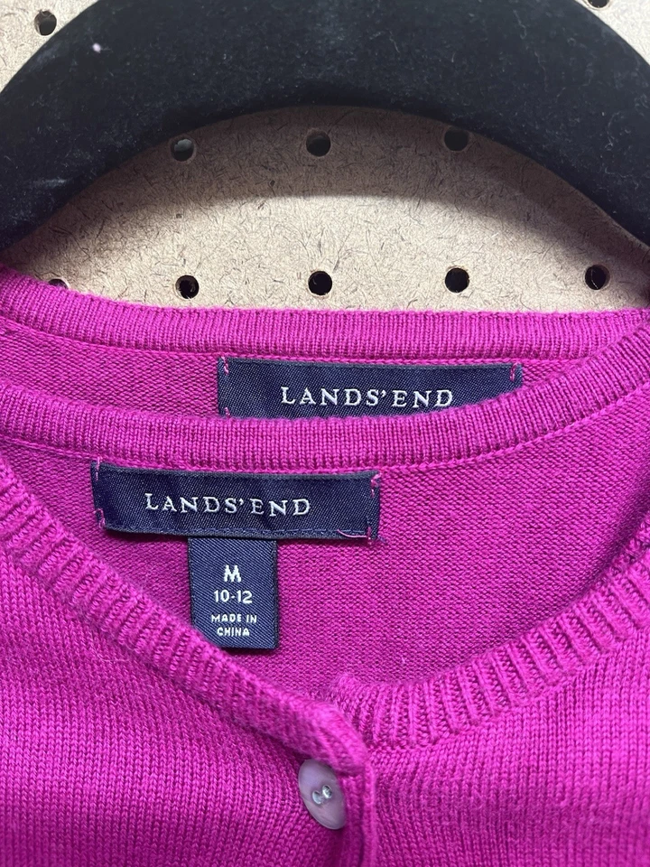 Suéter cárdigan rosa con suéter de manga corta Lands' End para mujer Foto 3 de 4