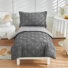 4 Pieces Tufted Toddler Bedding Set Dark Grey Jacquard Tufts, Soft and Embroi...