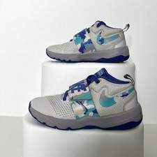 Nike Team Hustle D8 Basketball Shoes, BQ5103-500, Gray/Blue/Turq, US Youth 4 Y