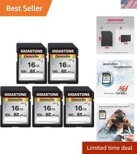 5-Pack 16GB SD Cards - A1 V10 Memory, Waterproof X-Ray Proof for Cameras