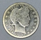 1914 Barber Quarter 25C 90% Silver USA Coin Philadelphia Mint
