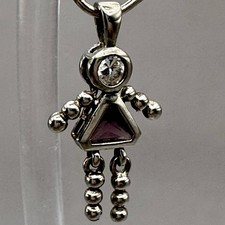 Girl Pendant June Birthstone Amethyst  Clear Crystals Signed Sterling Silver